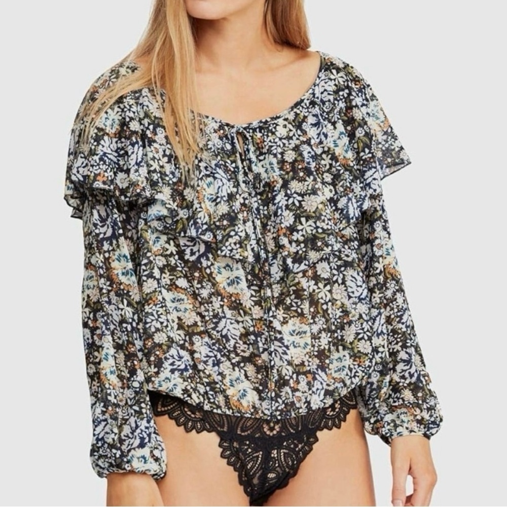 Intimately Free People Boho Black Floral Say It To Me Lace Bodysuit Sz S